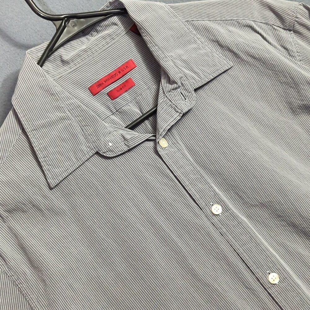 John Varvatos Shirt Men's 15.5R Gray Striped Cotton Long Sleeve Button Down